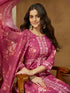 Janasya Women's Pink Cotton Blend Floral Printed Straight Kurta Set